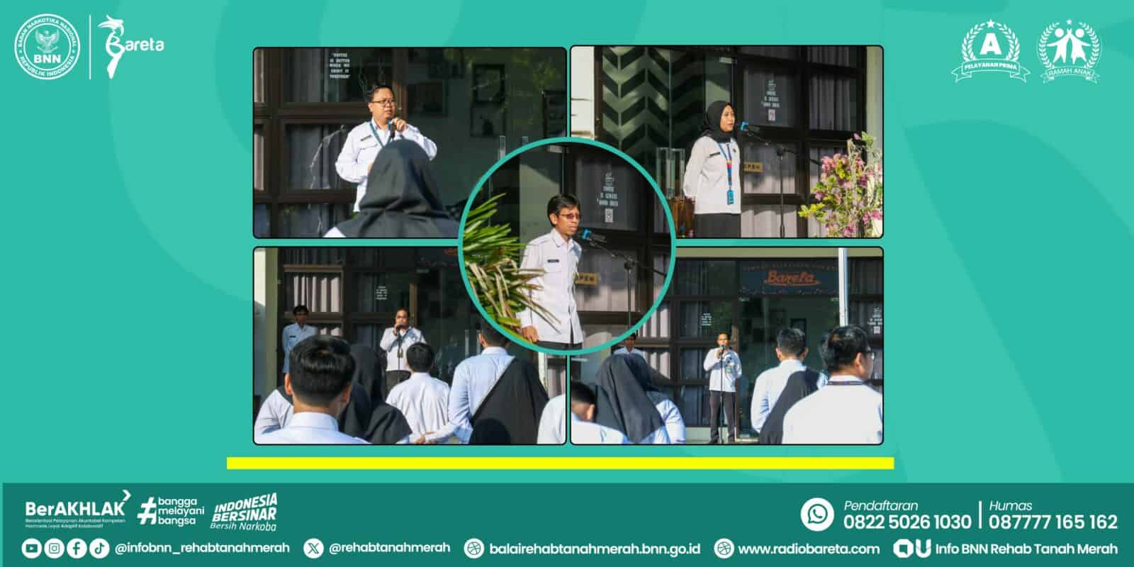 TINGKATKAN PEMAHAMAN PEGAWAI TERKAIT ZONA INTEGRITAS, BARETA GELAR SOSIALISASI PADA APEL PAGI Pada apel pagi di Balai Rehabilitasi BNN Tanah Merah, diadakan sosialisasi Zona Integritas oleh Kasubbag Tata Usaha dan Pokja. Pokja 2 membahas keterbukaan informasi publik, Pokja 4 menekankan akuntabilitas, dan Pokja 5 memperkuat pengawasan. Diharapkan pegawai mendukung terciptanya balai yang bersih, transparan, dan akuntabel.